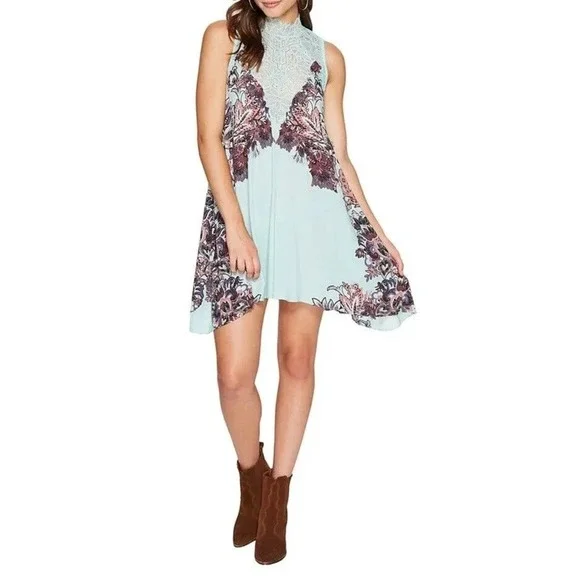Intimately Free People Marsha Lace Slip Dress Turquoise Blue Floral Flowing XS - Picture 6 of 16